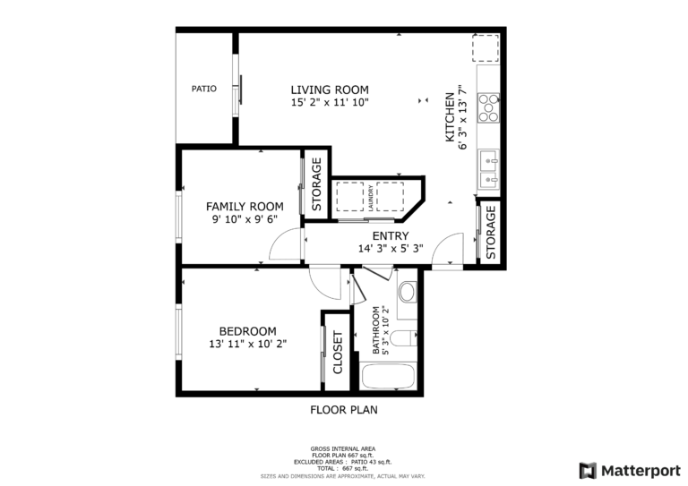 4546 S Junett #105 Floor Plan - 2 bed - 1 bath
