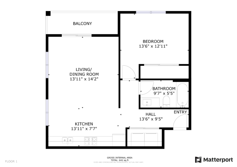 4546 S Junett #201 Floor Plan - 1 bed - 1 bath