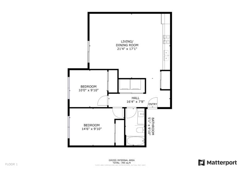 4546 S Junett #204 Floor Plan - 2 bed - 1 bath